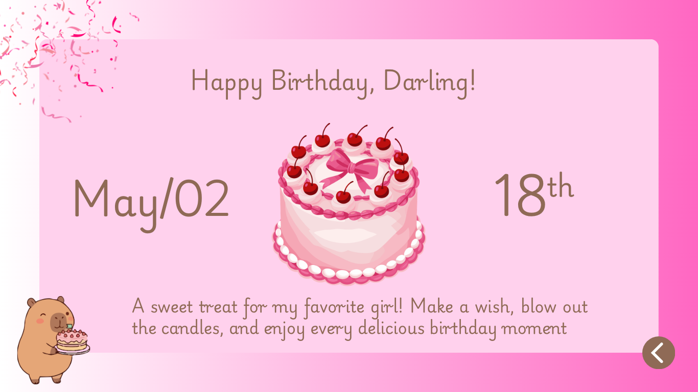 Pink Capybara Girlfriend Birthday Website Template