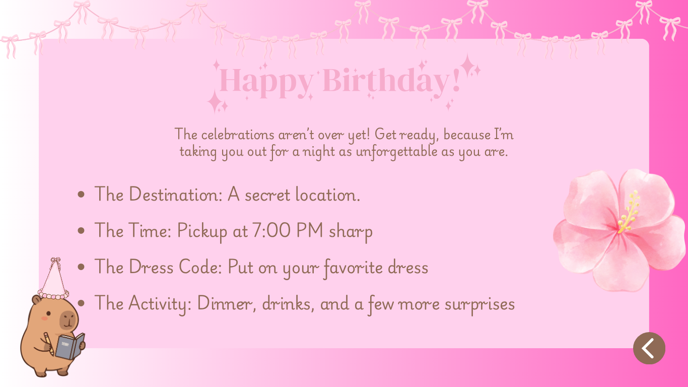 Pink Capybara Girlfriend Birthday Website Template