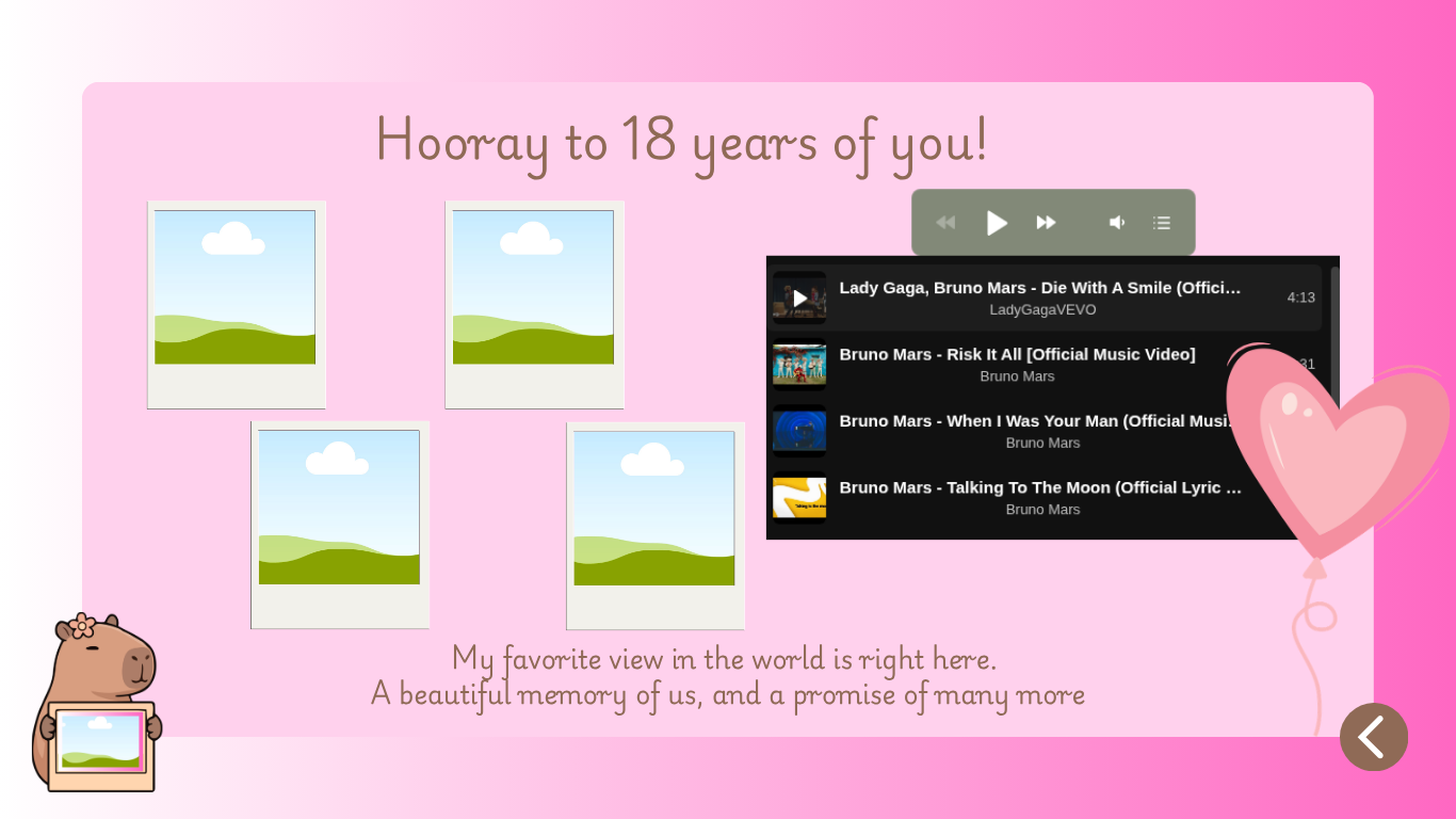 Pink Capybara Girlfriend Birthday Website Template