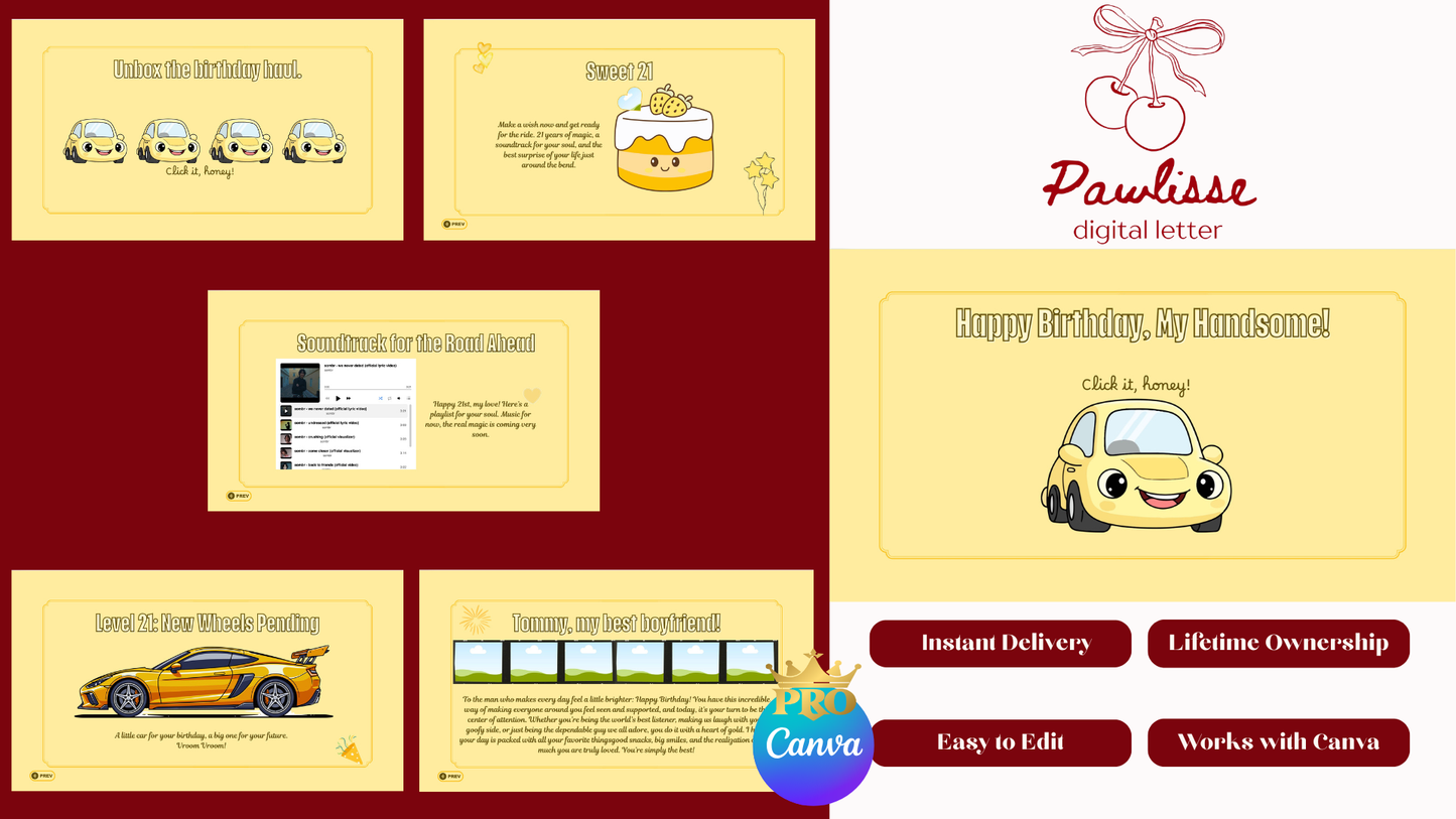 Yellow Car Boyfriend Birthday Website Template