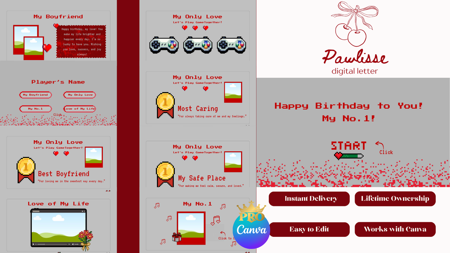 Gray & Red Boyfriend Birthday Pixel Website Template