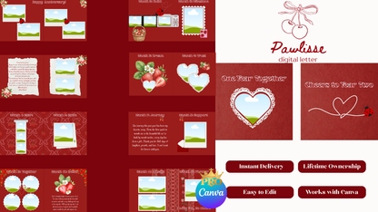 Red 1 Year Anniversary Scrapbook Template | 18 Pages Romantic Digital Gift