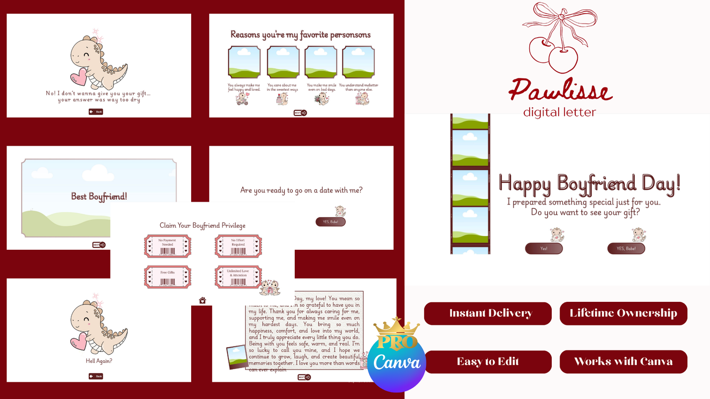 White Cute Dinosaur Boyfriend Day Website Template