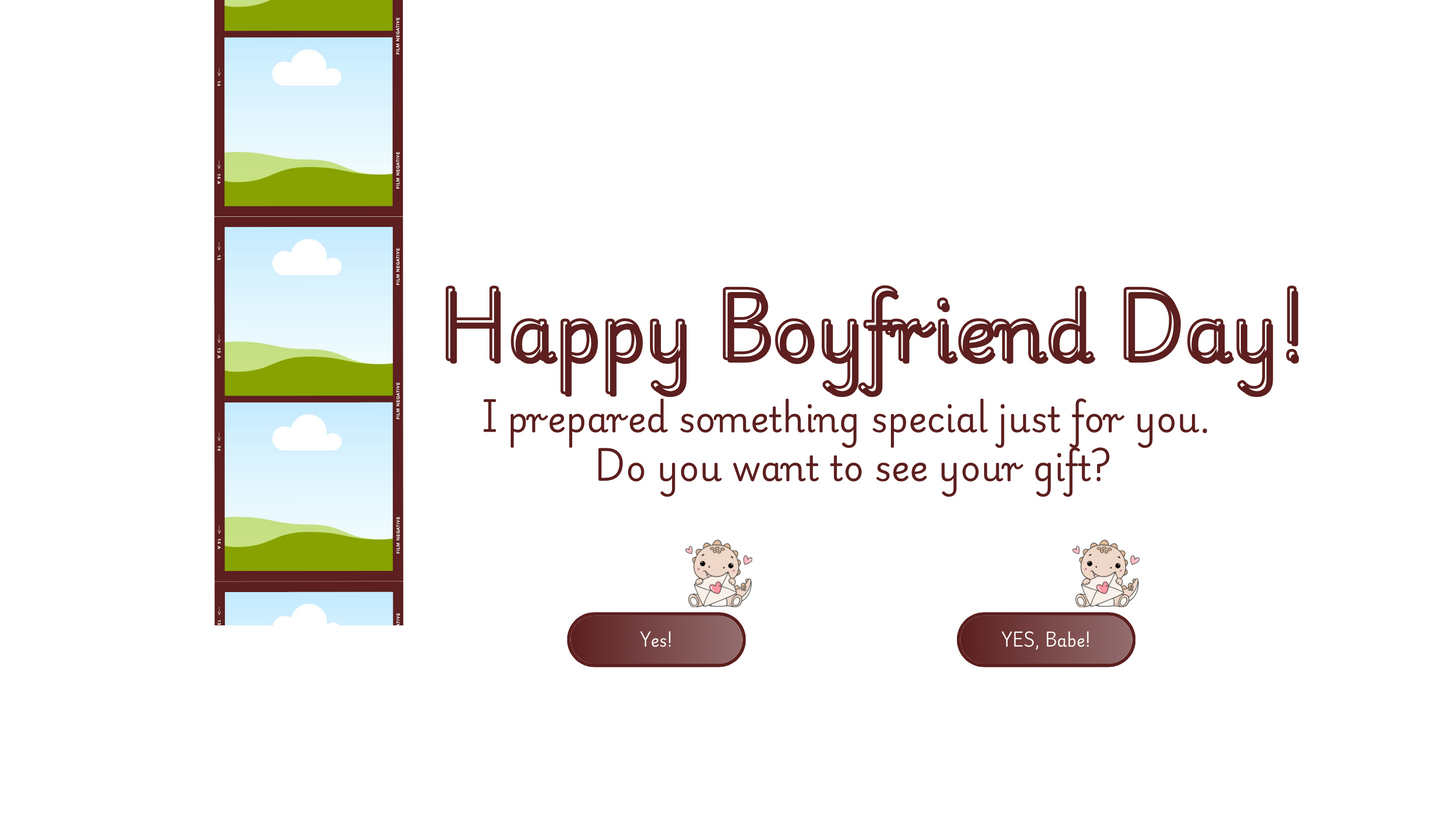 White Cute Dinosaur Boyfriend Day Website Template